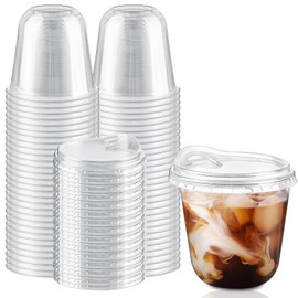 Qeirudu 12 Oz Clear Plastic Cups with Strawless Sip Lids, 50 Pack Disposable Iced Coffee Cups Round Bottom To Go Cups for Cold Drinks, Smoothie, Juice, Milkshake