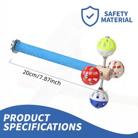 Luxury Parrot Exercise Perch with Rotating Chew Toys, Wooden Bird Cage Accessories, Boredom-Relieving Mouth Grinding & Claw Scratching Post, with Bell Colors Random for Parakeets and Other Birds