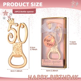 24 boxes of rose gold themed 50th birthday bottle openers favored for 50th anniversary wedding party gifts 50th birthday party souvenirs or party decorations (50 shape)