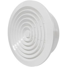 6'' Inch / 150 mm Plastic Ceiling Vent - ABS White Louvered Air Vent Cover - Outdoor Indoor - Built-in Fly Screen Mesh - Round Plastic Exhaust or Supply Soffit Grille for HVAC Bathroom Office Kitchen