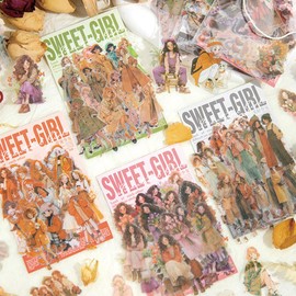 240Pcs Girl Scrapbook Stickers 4 Styles Kawaii Stickers Set Character Aesthetic Stickers for Junk Journaling Supplies Cute Stickers Waterproof Stickers Scrapbooking Supplies DIY Photo Album Crafts