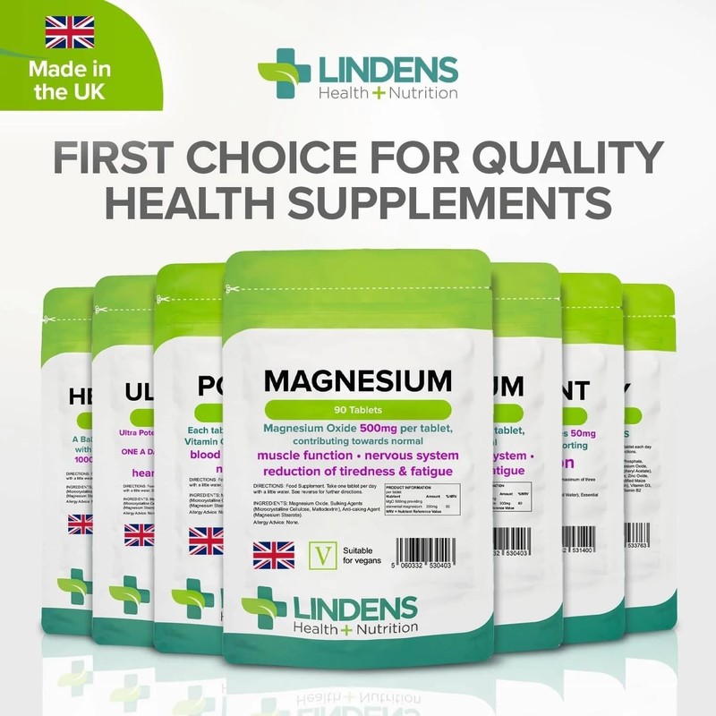 Lindens 500mg Magnesium Tablets | 90s 1-a-Day | UK Made