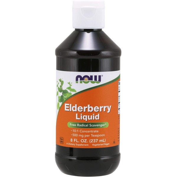 NOW Supplements, Elderberry Liquid 500 mg, 10:1 Concentrate, Free Radical Scavenger*, 8-Ounce