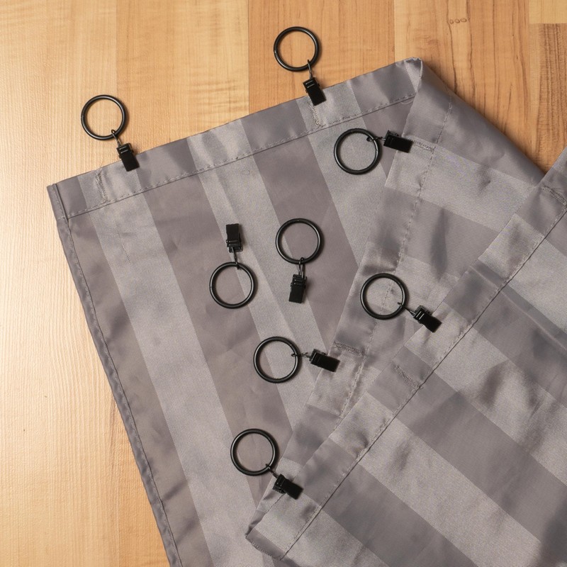 Curtain Clips with Rings, 30 Pieces, Black, Diameter 32 mm