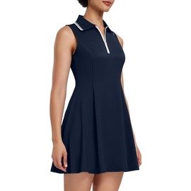 Vestido de tenis de golf de dos piezas para mujer, UPF 50+, vestido deportivo activo para mujer, con pantalones cortos separados, Azul marino, XL