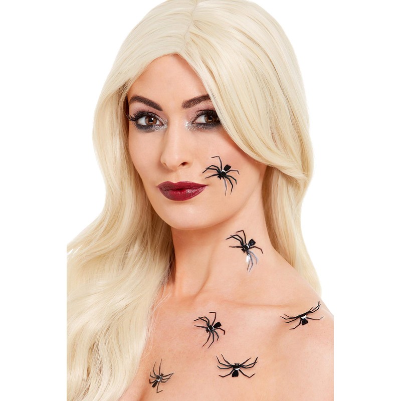 Smiffys Make-Up FX, 3D Spider Stickers, Black 6pcs, Cosmetics and