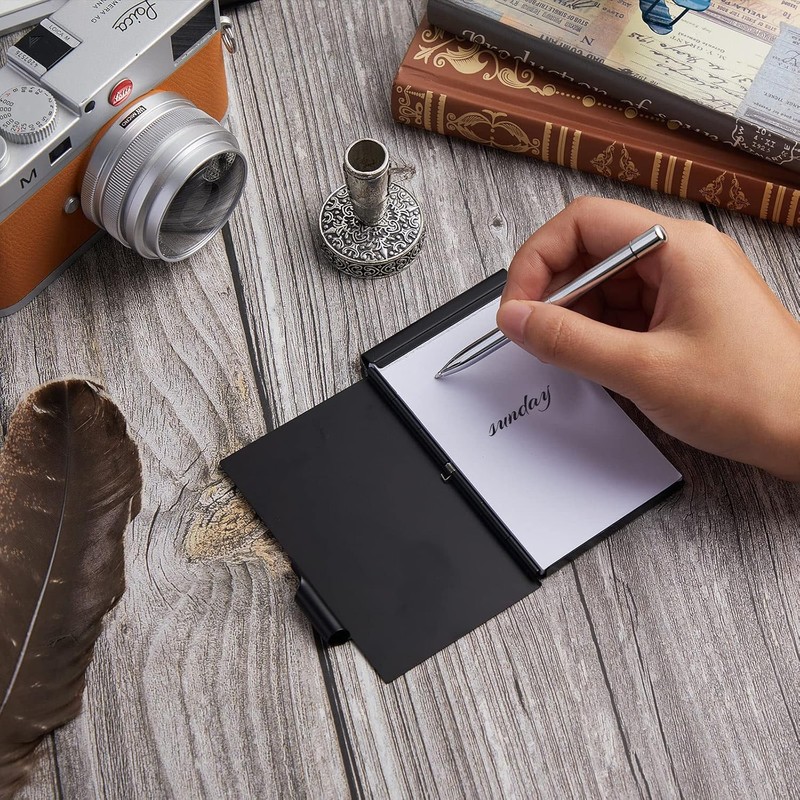 Chinco 4 Pieces Metal Pocket Notebook Portable Aluminum Notepad with