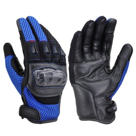 Daytona Motorcycle Gloves, Spring and Summer, Genuine Leather Palm (Goat Leather), Carbon Protector, Smartphone Compatible, Carbon Mesh Gloves, DG-003, Blue, XL Size 32447
