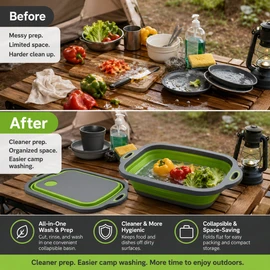 Collapsible Cutting Board & Dish Basin for Camping – Foldable Prep Tub, Sink Basket & BBQ Wash Station