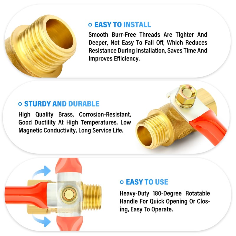TAILONZ PNEUMATIC 3PCS 1/4 Inch Brass Mini Ball Valve Shut-off