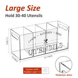 Hexsonhoma Clear Acrylic Utensil Holder for Kitchen Counter, Farmhouse Extra Large Utensil Holder for Countertop, Caddy Utensils Storage Organizer, Moisture-proof, 15.7x5.9x7.1 Inch