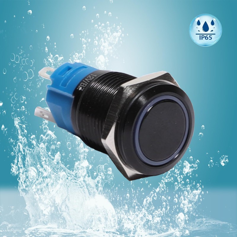 aikoolwer Latching Push Button Switch 16mm 12V Car Blue LED