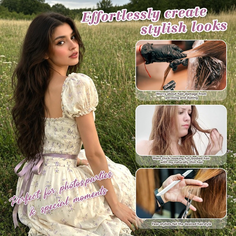 20 Inch Clip in Hair Extensions,Long Wavy Synthetic Hair for