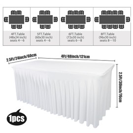 48" L x 24" W x 30" H | White 1 Pack Spandex Fitted Table Skirt for Rectangle Tables | 48-Inch Stretch Table Cloth | Ideal for Trade Shows, Banquets, Restaurants, Parties, Events