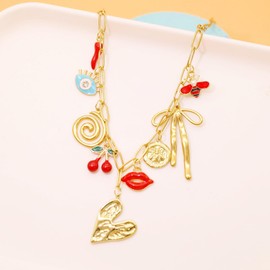 18K Paperclip Gold Chain Necklace Handmade DIY Sun Moon Star Pendant Charm Necklace Western Ocean Seaside Beach Gold Charm Necklace For Women (charm necklace 20)