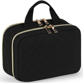RAINSMORE Cosmetic Bag Large Toiletry Bag Women's for Travel Make Up Bag Waterproof Toiletry Bag Makeup Bag Organiser with Zip Wash Bag, black, Unisex