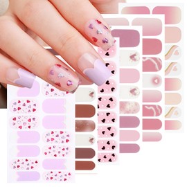 6 Sheets Valentine's Day Nail Art Stickers Gold Line Gel Nail Stickers Colour Heart Nail Polish Strips Cute Glitter Self Adhesive Design Full Wrap Gel Nail Strips with No UV for Women Acrylic Nails