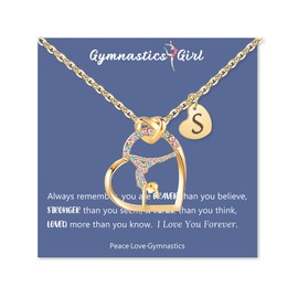 14K Gold Plated Gymnastics Necklace Initial Letter Rainbow Gymnastics Jewelry Sport Gymnastics Gifts for Daughter Niece Friend Gymnast Mate Gift (Gold S)