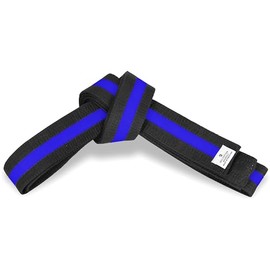 MACS Martial Arts 1.75" Wide Karate/Taekwondo Double Wrap Black Belts with Color Stripe (Black With Blue Stripe, 7 (128"))