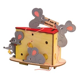 Drechslerei Kuhnert – Hobaku Craft Set – Money Box / Money Box – Motif: Mice – Decoration Made of Wood to Assemble – Dimensions: Approx. 18 x 11 x 15 cm – Made in Germany