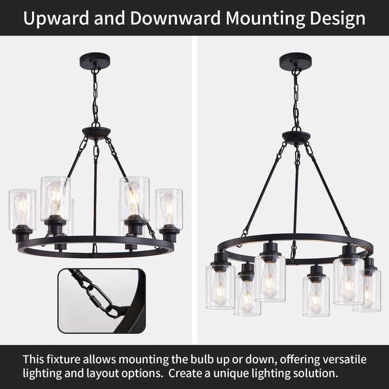 OTeedo 6-Light Farmhouse Wagon Wheel Chandeliers for Dining Room,24" Black