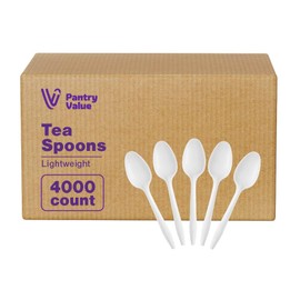 Pantry Value [Case of 4/1000 Pack] Lightweight White Plastic Tea Spoons - Disposable Cutlery for Parties, Events, and Dinner (Formerly Comfy Package)