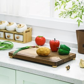 Yaocom 4 Pcs Brass Cutting Board Feet with Nonslip Pads 1.18 Inch Gold Cutting Board Feet Legs with Silicone Rubber Feet and Screws Kit for Kitchen Unfinished Cutting Board