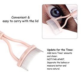 Peine de pestañas, cepillo de cejas, separador de pestañas, aplicador de pestañas, definidor de pestañas con cubierta de peine, cepillo cosmético diseñado con arco, herramienta (rosa desnudo)