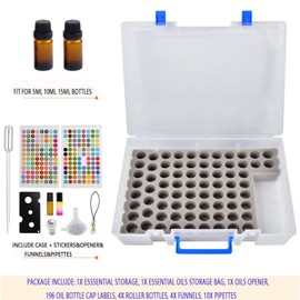 ALCYON Essential Oil Storage Case Contains 75 Bottles and accessories with Stickers, Opener, Funnels, Pipettes, Bottles Organizer Holder Container (Not Include Bottles)