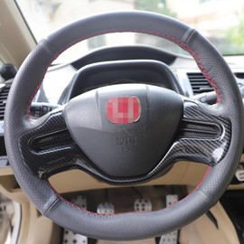 Red Black Carbon Fiber Pattern Steering Wheel Trim Cover Interior Decoration Accessories Fit for Fit for Honda Civic 2006 2007 2008 2009 2010 2011 (Black A)