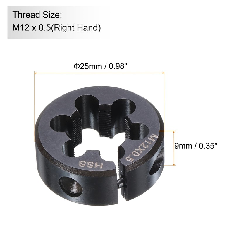 sourcing map Round Threading Die M12 x 0.5 Metric Thread