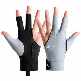 QMQYJZ Pool Glove Left Hand for Men & Women, Billiards Glove Left Hand with 3 Finger Design, Breathable Ice Silk Pool Shooting Glove, Cue Sports Glove with Adjustable Velcro (1PCS) (Grey)