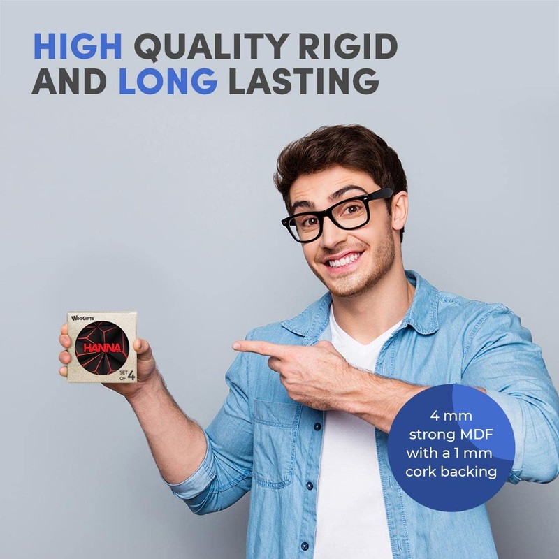 4 x Boxed Round Coasters - Name Hanna Gamer Black