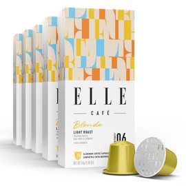 ELLE Cafe© Blonde Espresso Coffee Pods - 50 Count - Light Roast, Flavor Intensity Level 6 - Single Serve Capsules, Compatible with Nespresso Original Coffee Machines