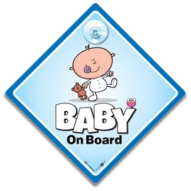Baby on Board Autoschild mit Saugnapf 14x14cm Blau Rautenform Baby Auto Fenster Display UV beständig