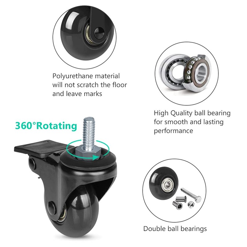 Hirate Threaded Stem Casters 5/16" with Brake, Set of 4