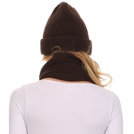 Sakkas CHSS1540 - Aldis Unisex Ribbed Knit Beanie Hat And Scarf Set - Brown - OS