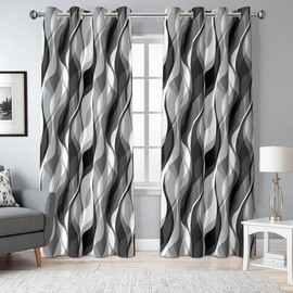 weesire Black and Grey Blackout Curtains Modern Striped Decorative 100% Light Blocking Darkening Grommet Grey Curtain for Living Room Villa, Bedroom Gray and White 2 Panels Set, 52x63 Inches