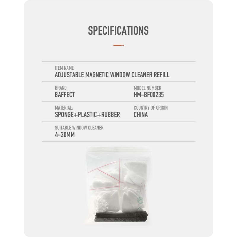 Adjustable Magnetic Window Cleaner Refill,BAFFECT 10 Sets Replacement Pads and