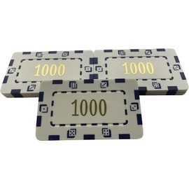 10 x Poker Casino Numbered Plastic Chip Plaques 74 x 44mm 32Grams 1000" White