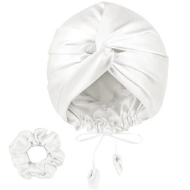 PARISBELLA Reversible Silky Satin Bonnet for Sleeping, Smooth As Silk Hair Wrap for Sleeping, Adjustable Satin Sleep Cap for Women, Stylish Turban for Curly Hair, White, Pack of 1