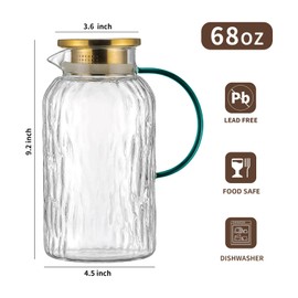 Buaic 2 PACK Glass Pitcher with Lid and Spout, 68 oz/2 Liter Water Pitcher for Fridge, Clear Borosilicate Glass Water Carafe for Cold Brew, Coffee, Lemonade, Iced Tea,Heat Resistant Water Glass Jug