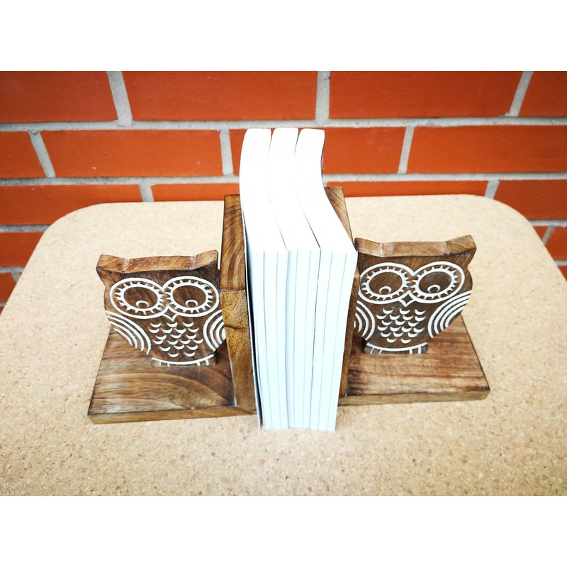The Fair Trade Store Hand-carved Mango Wood Shelf Bookends Owl