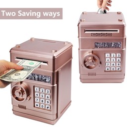Brekya Mini ATM Piggy Bank Security Machine Best Gift for Kids,Electronic Code Piggy Bank Auto Scroll Paper Money Saving Box Coin Bank for Boys Girls Password Lock