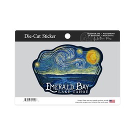 Die Cut Sticker Emerald Bay State Park, California, Van Gogh Starry Night, Contour Vinyl Sticker 3 to 6 inches, (Waterproof Decal for Cars, Water Bottles, Laptops, Coolers), Large