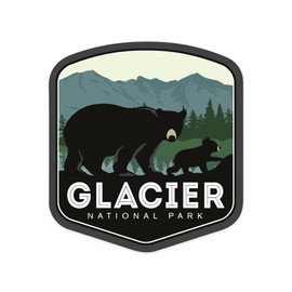 Die Cut Sticker Glacier National Park, Montana, Bear and Cub, Family Time, Contour Vinyl Sticker 1 to 3 inches (Waterproof Decal for Cars, Water Bottles, Laptops, Coolers), Small