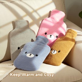 samply Hot Water Bottle with Cute Cover,2L Hot Water Bag for Hot and Cold Compress, Hand Feet Warmer,Neck and Shoulder Pain Relief, Brown Bear