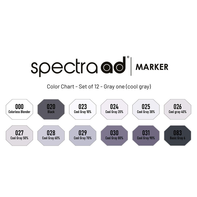 Spectra AD Marker Set of 12 - Grey One (Cool)