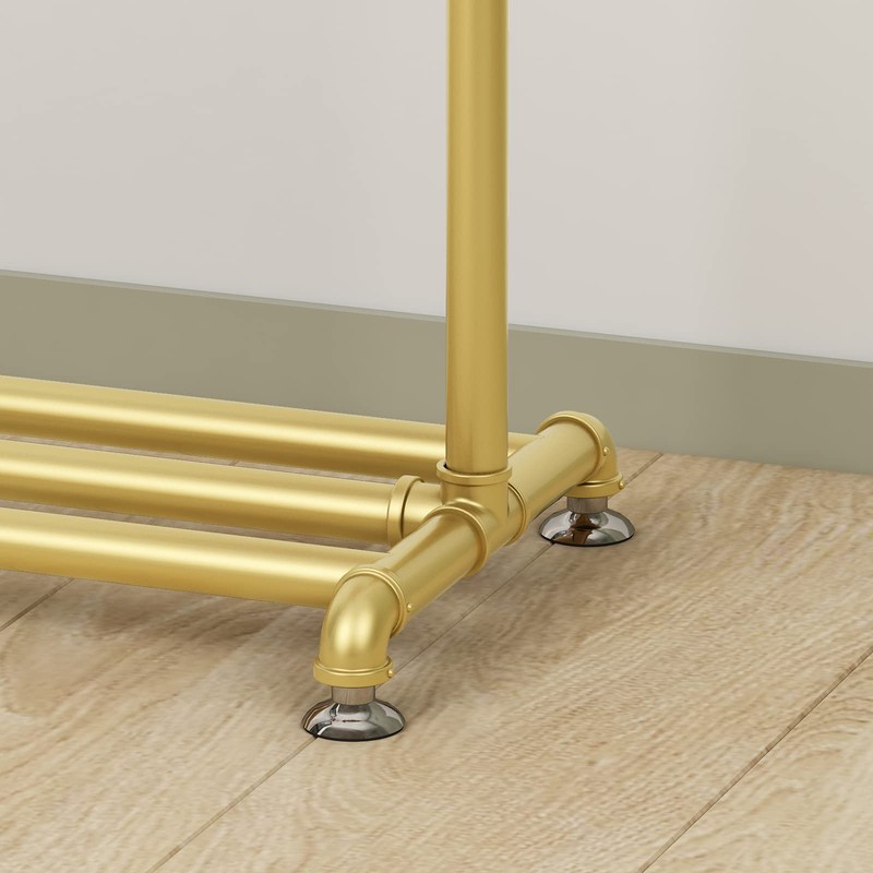 FONECHIN Industrial Gold Clothing Racks on Wheels, Boutique Display Gold