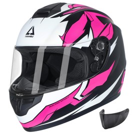 TRIANGLE Motorcycle Helmets Full Face Motorcycle Helmet for Men & Women with Tinted and Clear Visor Meet Dot Approved (Matte Pink, XL)